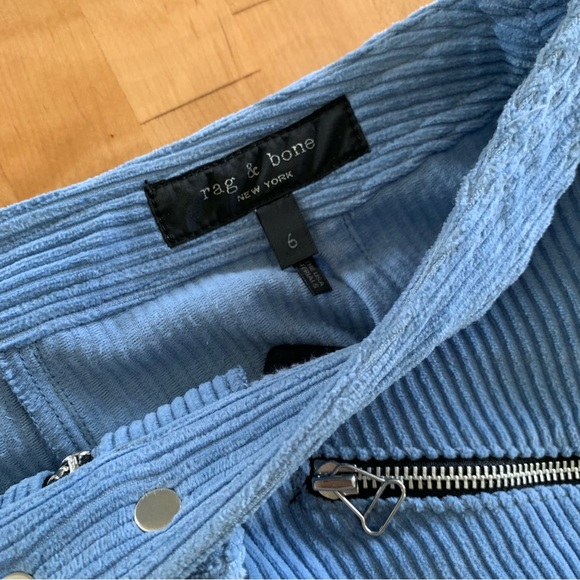 Rag & Bone Skirt Blue Corduroy Straight Cut Moto Biker Zip Front Mini Size 6 - Picture 5 of 7